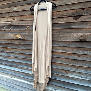 Long cardigan w/fringe accents